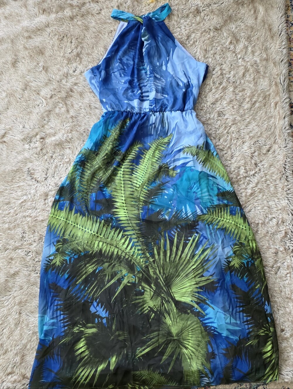 Julia Jordan Blue & Green Tropical Halter Dress Women's Size 16